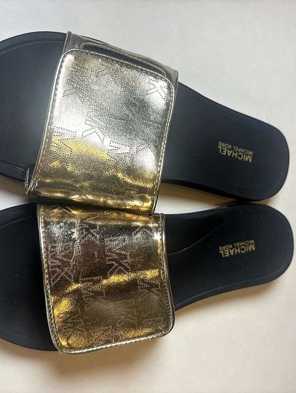Michael Kors MK Logo Slide Sandals Black & Gold